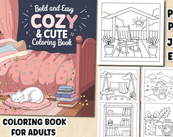 Bold & Easy Cozy And Cute Coloring Book | 95+ KDP-Ready Pages | Printable Digital Download