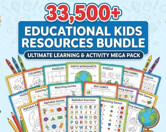 Ultimate Homeschool Bundle 33,000+ Pages | Preschool & Kindergarten Worksheets | Alphabet, Math, Coloring Activities | Digital Download