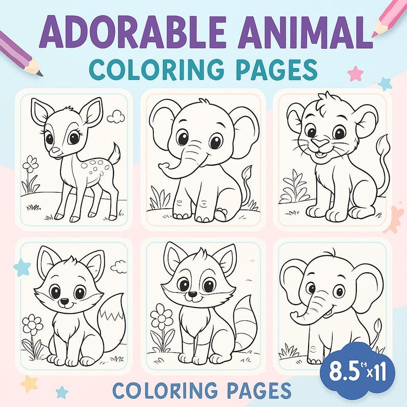 220 Cute Animal Coloring Pages for Kids | KDP Interior Ready ...