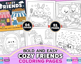 Bold and Easy Cozy Friends Coloring Book for Adults | KDP Interior ...