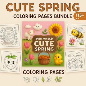 Bold & einfach niedlichen Frühling Malseiten | 115+ KDP-Ready Malbuch Innen | Druckbare digitale Datei