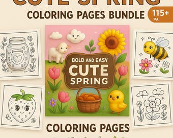 Páginas para colorear primaverales, fáciles y atrevidas / Más de 115 páginas para colorear listas para KDP / Descarga digital imprimible