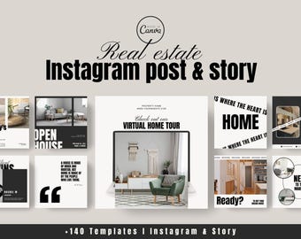 140 Real Estate Instagram Templates | Editable Canva Social Media Posts & Stories | Realtor Marketing