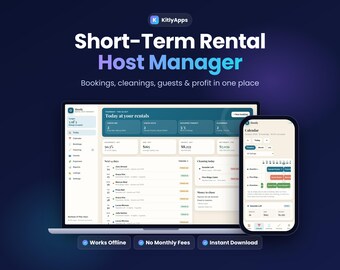 Vacation Rental Host Manager, Short Term Rental Booking Calendar, Cleaning Schedule, Occupancy, Expense Tracker, Offline, Phone & Computer