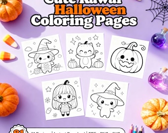 Kawaii Halloween Coloring Book for Kids – 81 Fun Pages (pdf, png, jpg, svg)