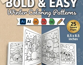 Winter Coloring Pages | Bold & Easy, Square kdp Interior (ai, eps, pdf)