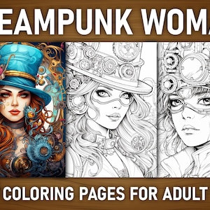 240+ Steampunk Frau Malvorlagen | Malbuch für Erwachsene | KDP Interior & druckbare digitale Download | 8.5x11” mit 30 Gratis-Buchhüllen
