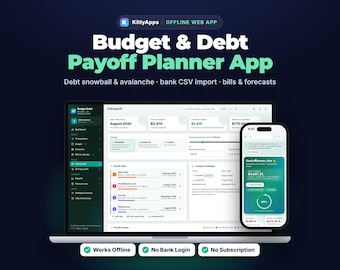 Budget & Debt Payoff Planner, Offline Personal Finance App, Snowball Avalanche Calculator, Bill Tracker, Savings Goals, Digital Download