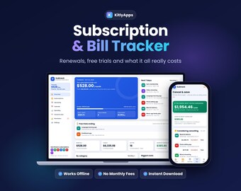 Subscription Tracker, Bill Tracker App, Recurring Payments and Renewal Reminder, Free Trial Tracker, Budget Planner, Phone & Computer