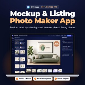 Mockup Generator & Listing Photo Maker App, Batch Product Mockups, Background Remover, Listing Image Templates, Offline Shop Seller Tool