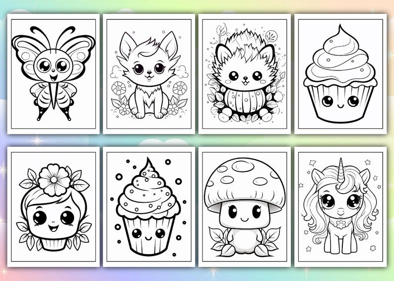 300+ schattige kawaii kleurplaten voor kinderen | KDP-interieur en afdrukbare digitale download | A4 kleurboek 8,5 x 11 inch | 60 gratis boekomslagen afbeelding 2