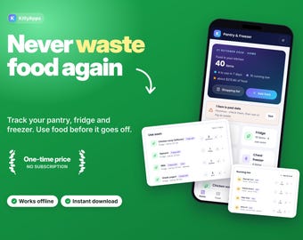 Pantry and Freezer Inventory App, Food Expiry Tracker, Fridge Inventory, Kitchen Stock List, Grocery List, Meal Prep, Offline