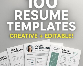 100 Creative Resume Template Bundle – Word, PSD, AI, EPS | cv Templates + 1000 Cover Letters | Editable Professional Resume Pack