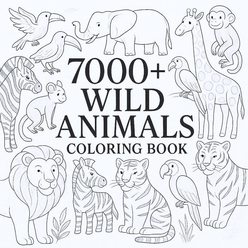 7000+ Wild Animals Coloring Book | KDP-Ready Interior | Printable Digital Download for Kids & Adults image 1