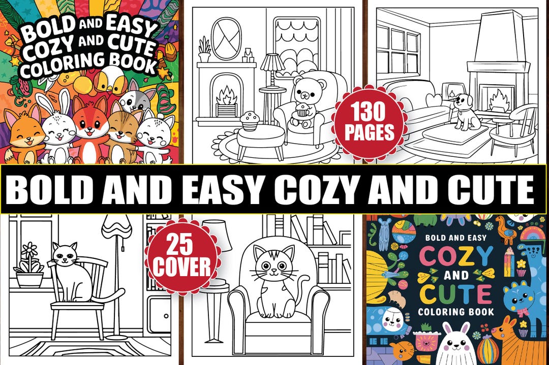 130+ Bold & Easy Cute Cozy Coloring Pages | Kdp-ready Coloring Book for ...