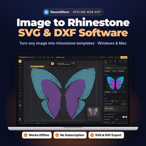 Rhinestone Template Software, Image to Rhinestone SVG & DXF Generator, Offline Design App, Works on Windows and Mac in Your Browser
