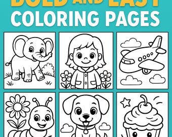 Páginas para colorear fáciles y atrevidas para niños Vol. 02 / KDP Interior / Libro para colorear imprimible / png jpg PDF / 8.5x11" / 300 DPI