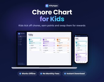 Chore Chart for Kids App, Kids Reward Chart, Chore Tracker, Family Chore List, Points and Rewards System, Printable, Offline