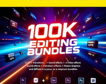 Paquete de edición de más de 100 000 USD: Premiere Pro, After Effects, CapCut, gráficos en movimiento, LUT, fuentes, SVG, efectos de video, efectos de sonido, derechos de reventa