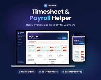Timesheet App and Payroll Calculator, Employee Time Clock, Overtime Hours Tracker, Small Business Pay Tracker, Offline