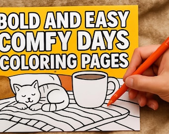 Bold and Easy Comfy Days Coloring Pages for Adults | 83 Printable kdp Pages | Relaxing Black & White Coloring Book Bundle