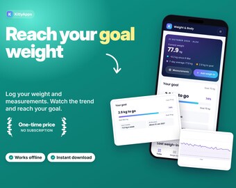 Weight Loss Tracker App, Body Measurement Tracker, Weight Log, Fitness Journal, Goal Weight Tracker, Weigh In Chart, Offline