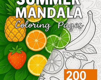 200 Summer Mandala Coloring Pages for Adults | Stress Relief Printable | 8.5x11 PDF JPG PNG | kdp Ready + 50 Covers