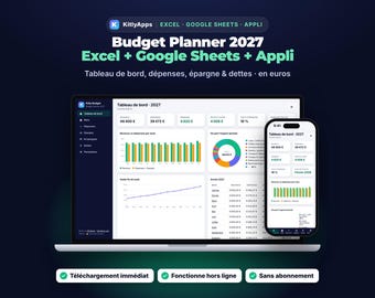 Budget Planner 2027 Excel & Google Sheets, Planificateur Budget Français, Appli Hors Ligne, Ohne Abonnement, Suivi Dépenses Épargne