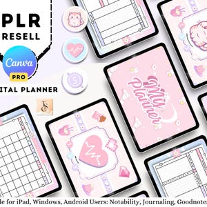 Puede incluir: Una plantilla de planificador digital con un esquema de color rosa y blanco. El planificador presenta un lindo gato de dibujos animados y el texto "My Planner". La plantilla es compatible con usuarios de iPad, Windows y Android.