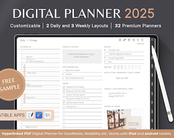 Planificador digital 2025 para Goodnotes / PDF diario y semanal con hipervínculos / Organizador minimalista de estilo de vida, bienestar y finanzas