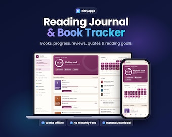 Reading Journal, Book Tracker App, Reading Log, Book Review Journal, Reading Goal and Streak Tracker, TBR List, Phone and Computer