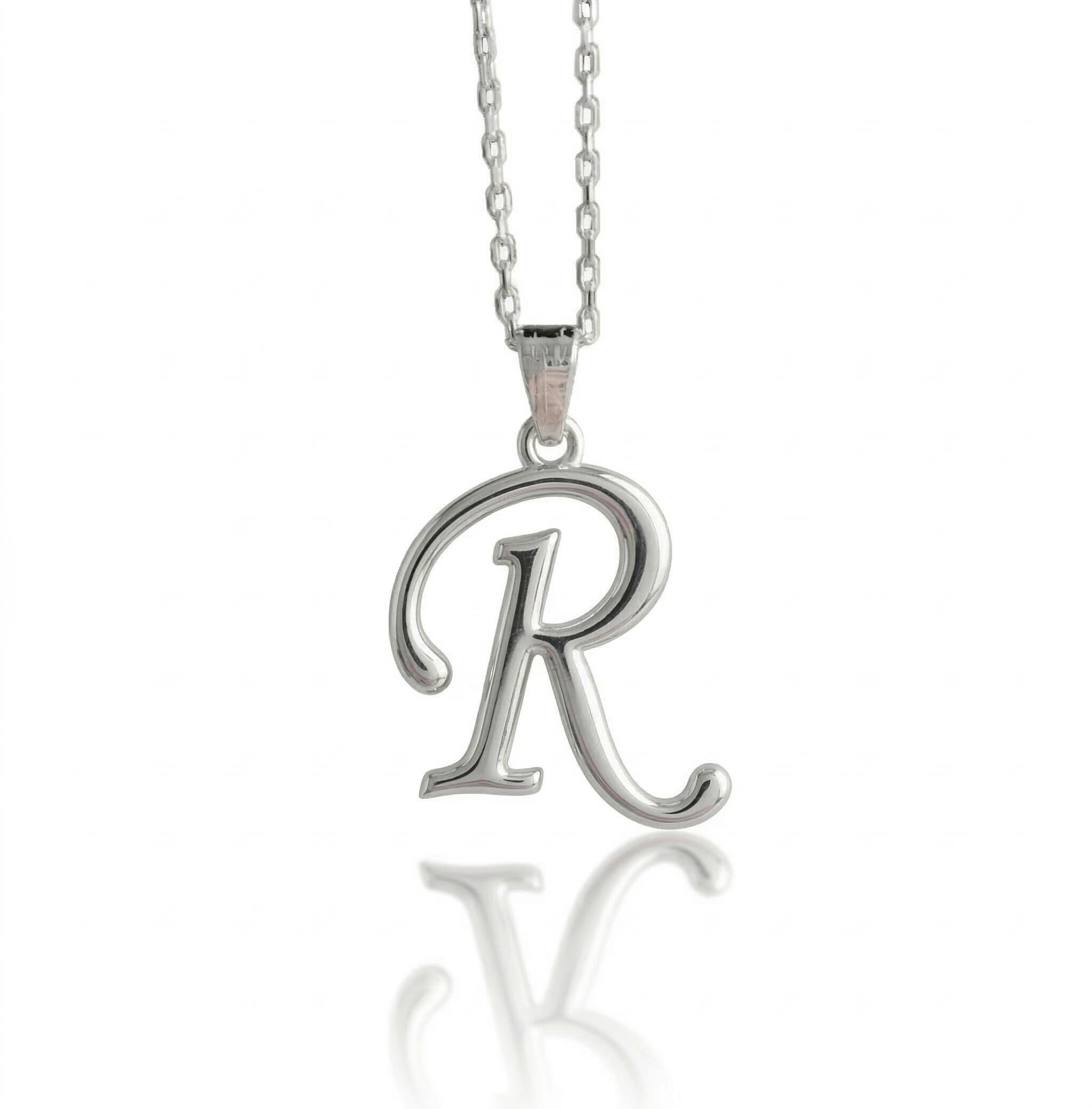 Elegant Cursive Letter R Necklace, Script Initial Pendant, 925 Sterling ...