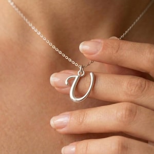 Elegant halsband med bokstaven U, hänge med initialer, kedja i 925 sterlingsilver, smycken med alfabetet