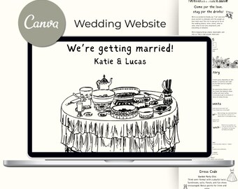 Handgezeichnete Hochzeitswebsite-Vorlage, bearbeitbare Hochzeit Canva Website, moderne Hochzeitswebsite-Vorlage, Hochzeits-RSVP Website