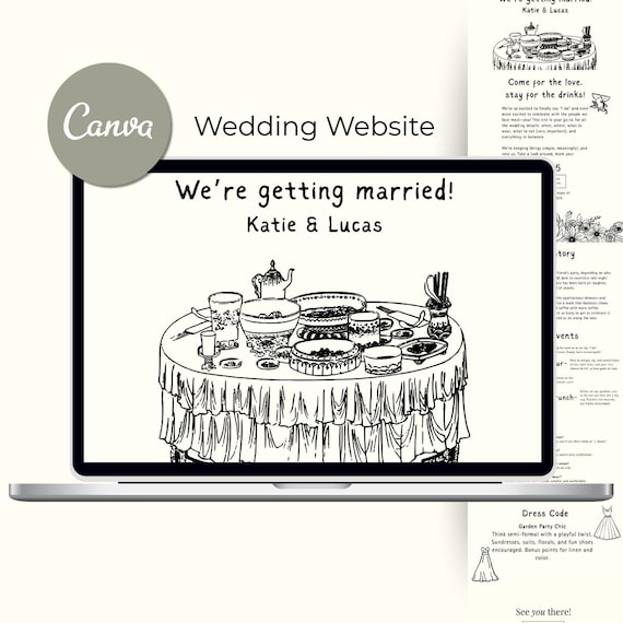Hand drawn Wedding Website Template, Editable Wedding Canva Website, Modern Wedding Website Template, Wedding RSVP Website