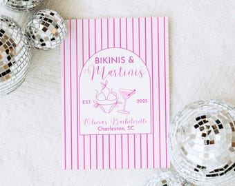 Bikinis and Martinis Bachelorette party Itinerary,  Travel Itinerary, Beach Bachelorette, Bride To Be, Bach Weekend Itinerary