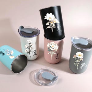 Personalized Birth Flower Tumbler: Stainless Steel Insulated Travel Mug