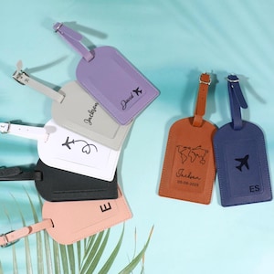 Personalized Vegan Leather Luggage Tag, Engraved Monogram Luggage Tag, Custom Luggage Tag, Monogram Suitcase Tag, Party Favors, Travel Gifts
