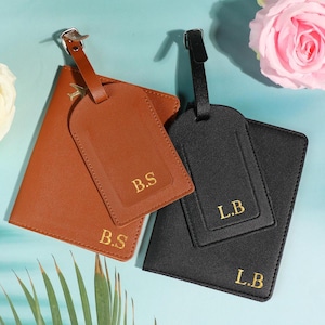Personalized Leather Passport Holder & Luggage Tag,Custom Passport Cover,Bridal Groom Party Favors,Honeymoon gift,Travel Gifts,Gifts For Her