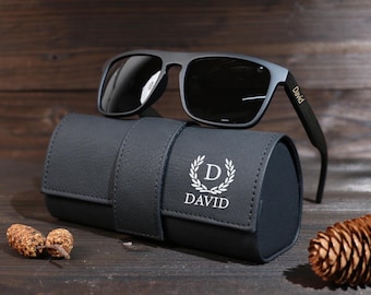 Engraved Wood Sunglasses with Leather Case, Personalized Groomsmen Gift