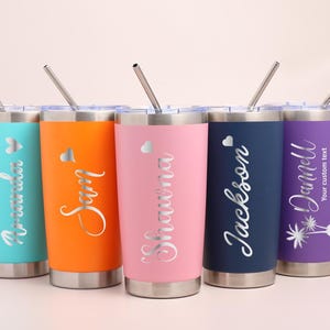 Personalized 20 oz Tumbler, Custom Name Travel Mug, Laser Engraved Tumbler, Stainless Steel water cup, Bridesmaid Tumbler, Insulated Tumbler