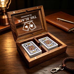 Personalized Wooden Playing Card Box | Custom Engraved Poker Case | Anniversary Gift for Him | Groomsmen Gift | Casino Night Decor