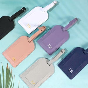 Personalized Vegan Leather Luggage Tag: Custom Monogram, Travel Gift