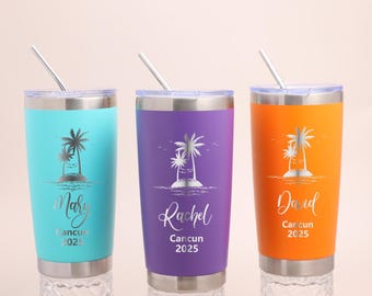 Personalized Beach Tumbler: Laser Engraved Stainless Steel Travel Mug