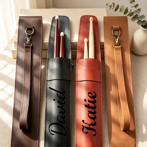 Personalized Leather Drumstick Bag,Custom Name Drum Stick Case,Engraved Drumstick Holder,Musician Gift,Drummer Gift,Percussion Accessories