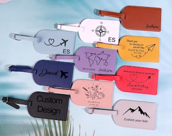Personalized Vegan Leather Luggage Tag: Custom Monogram Wedding Favor