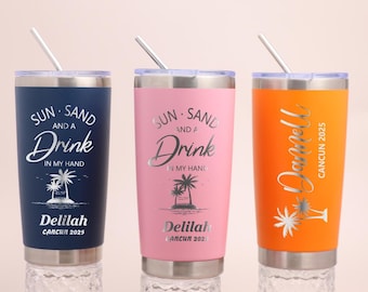 Personalized Beach Tumbler: Laser Engraved Stainless Steel Travel Mug