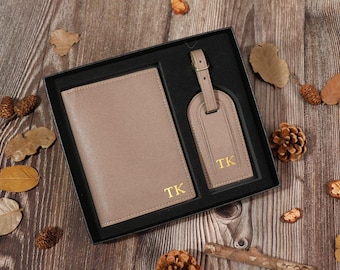 Personalized Leather Passport Holder & Luggage Tag Set: Travel Gift