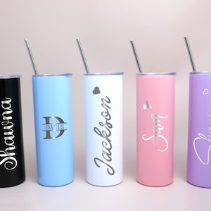 Personalized 20 oz Tumbler, Custom Name Travel Mug, Laser Engraved Tumbler, Stainless Steel water cup, Bridesmaid Tumbler, Insulated Tumbler