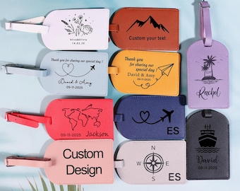 Personalized Vegan Leather Luggage Tag: Engraved Monogram Travel Gift